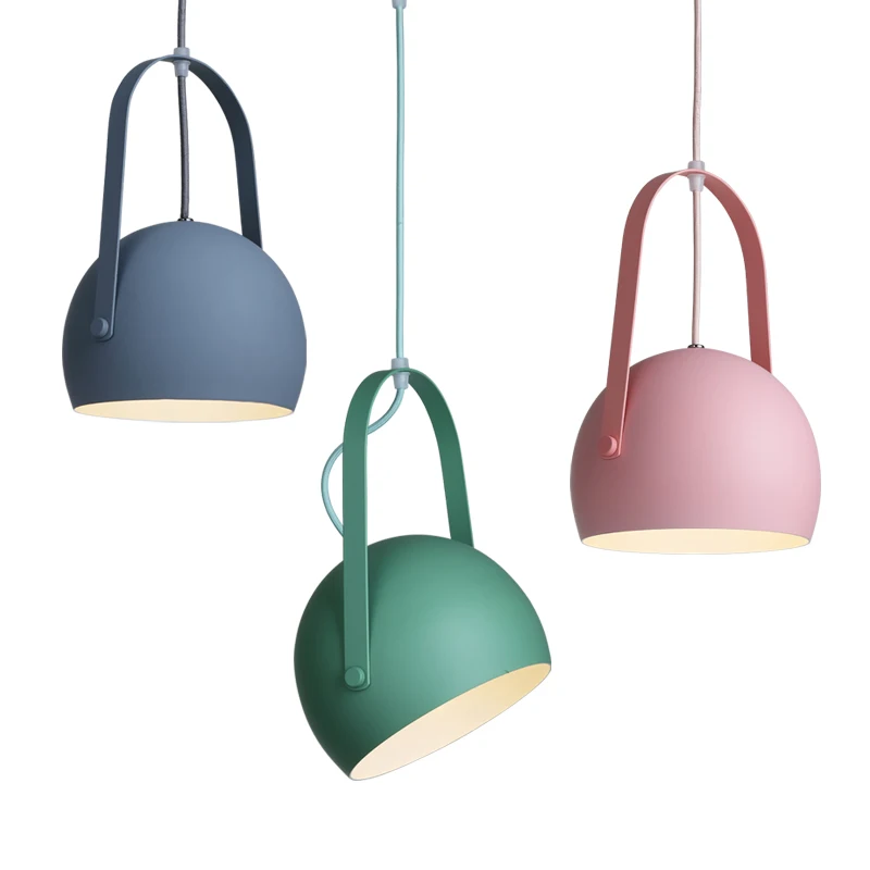 

Macaron modern pendant lights colorful metal lamp body post modern kids room children room study foyer decoration hanging light