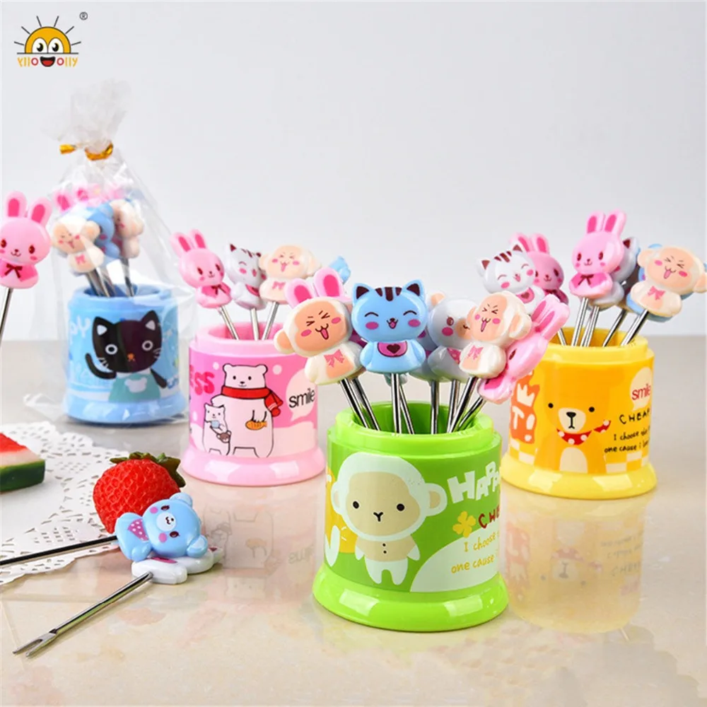 

8pcs/box Creative Cartoon Animal Fruit Forks Set Cute Stainless Steel Kids Dessert Cake Bento Fork Cutlery Cubiertos