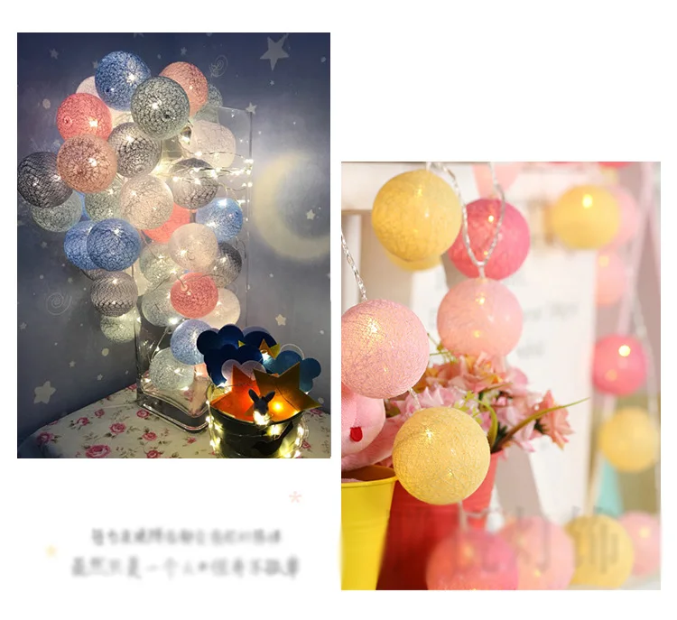Хлопковый шар, светодиодный светильник, праздничный светильник s, детские игровые палатки, подвесная декоративная лампа, Рождественский, свадебный декоративный фонарь 1,5/3 м