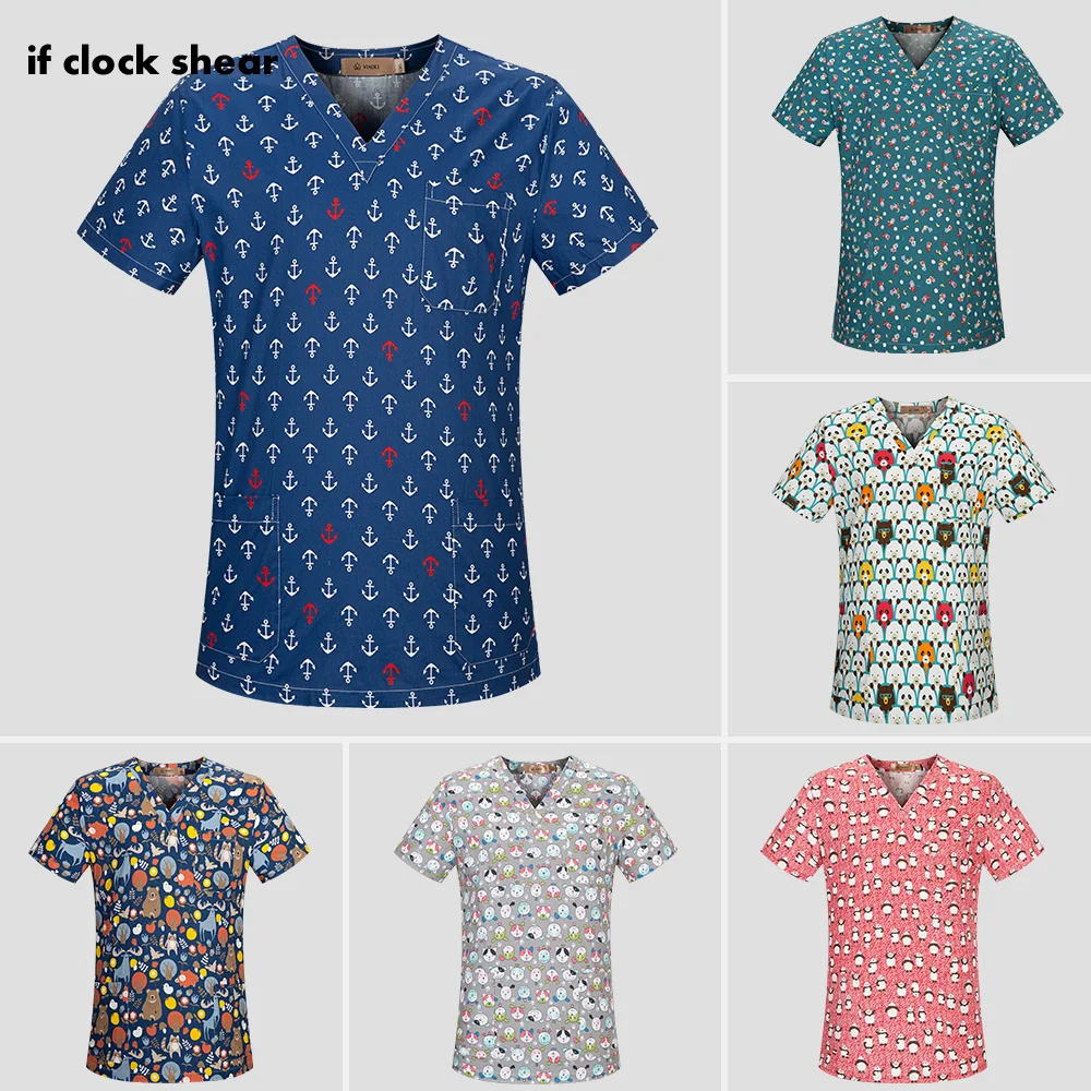 

High quality Medical Surgical Uniforms Hospital Nurse Scrub Tops Breathable Cartoon Beauty salon Dentistry Pet doctor Uniforms