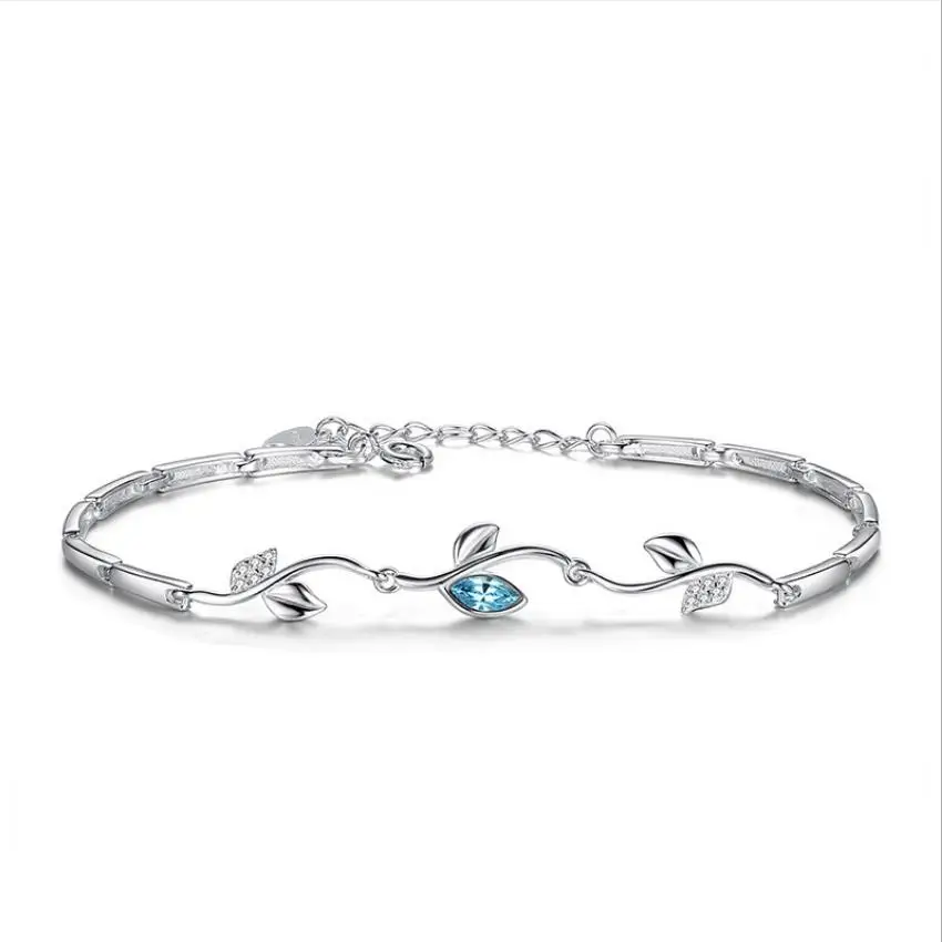 Everoyal Мода синий кристалл в форме листика браслеты для девочек ювелирные изделия Модные женские браслеты из серебра 925 пробы Женские аксессуары хит