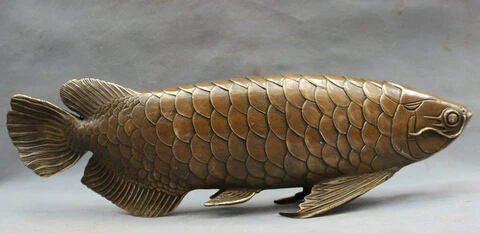 

20" L Folk Chinese Bronze Copper FengShui Wealth Lucky Fish Statue Sculpture