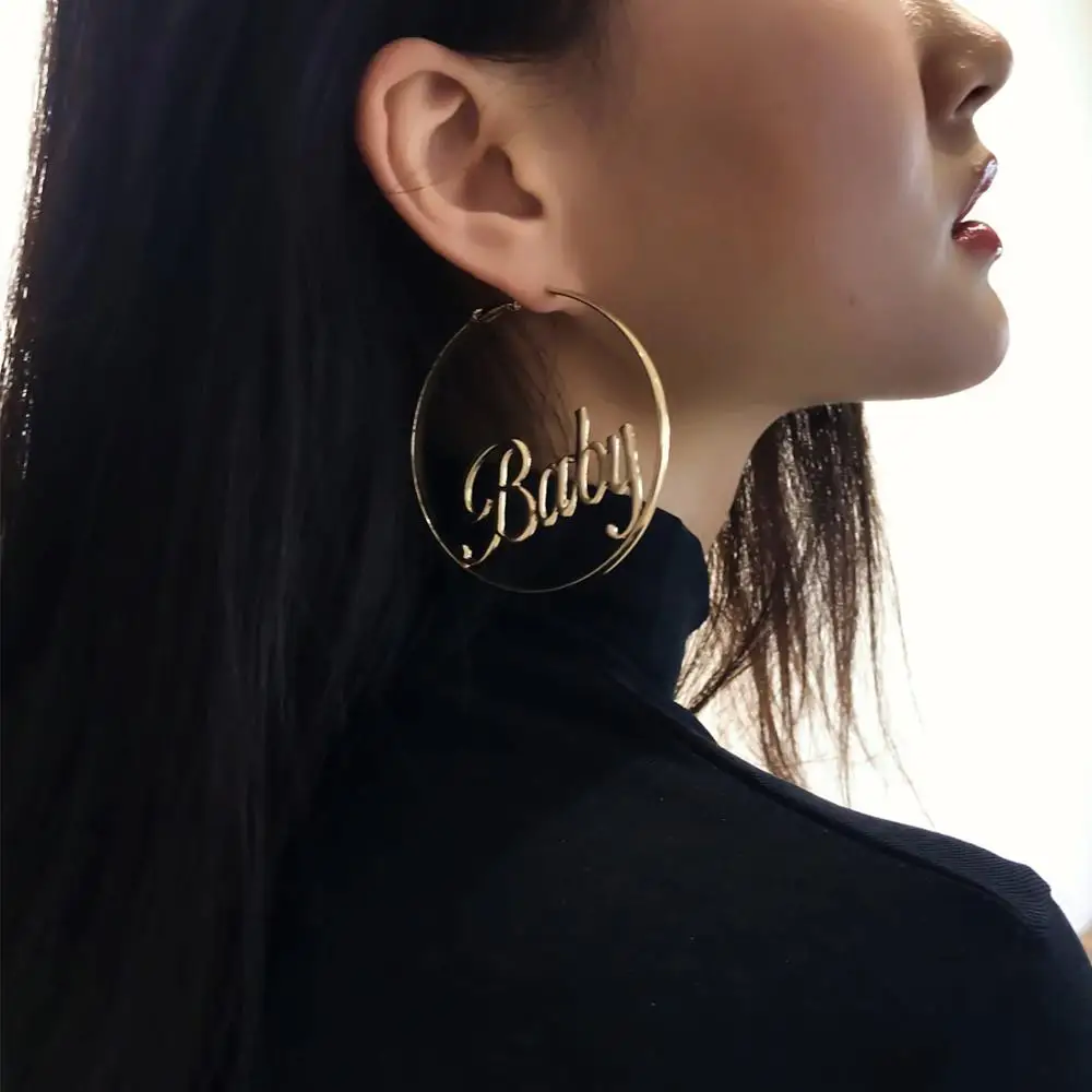 

Design New Personality Alloy Earrings Fashion English GIRL-GANG Baby-femme Hollow Big Ear Ring Jewelry For Female