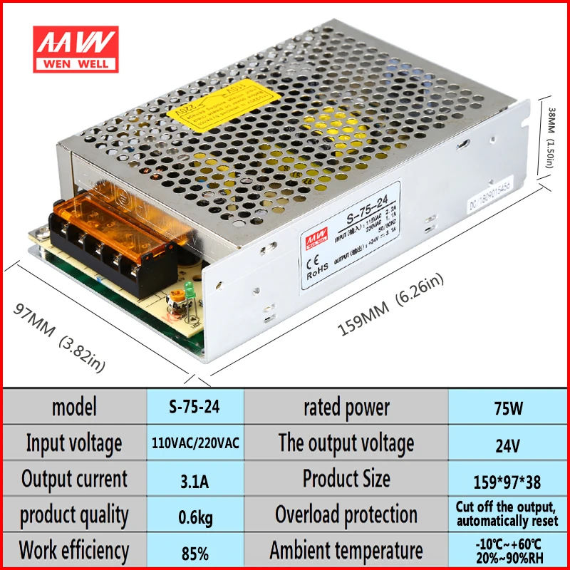 S-75W импульсный источник питания 5V15A/12V6. 3A/24V3. 2A механическое оборудование источник питания постоянного тока преобразователь переменного тока в постоянный