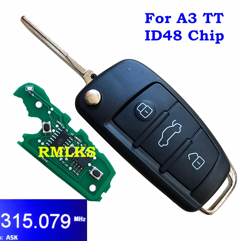 Флип дистанционный ключ-брелок от машины для Audi A3 S3 A4 S4 TT 434/315 МГц 8P0837220D 8P0 837 220 D 220D 2005 2006 2007 2008 2009 2010 2011 - Количество кнопок: 315Mhz