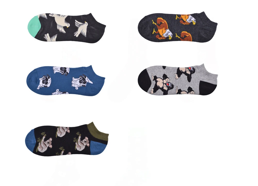 Летние носки с изображением космонавта, мопса, ленивеца, Счастливого цыпленка, уличные носки, хлопковые короткие забавные носки-башмачки для женщин и мужчин, мужские носки, Тапочки