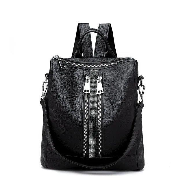 Women's Daypacks Silver New Zipper Women Backpack Travel Stripe Small Backpacks PU Leather