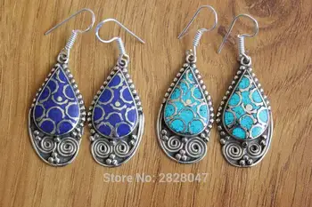 

ER147 Ethnic Tibetan Water Drop Lapis Women Earrings Heart Shape Copper Handmade Nepal Girls Earring