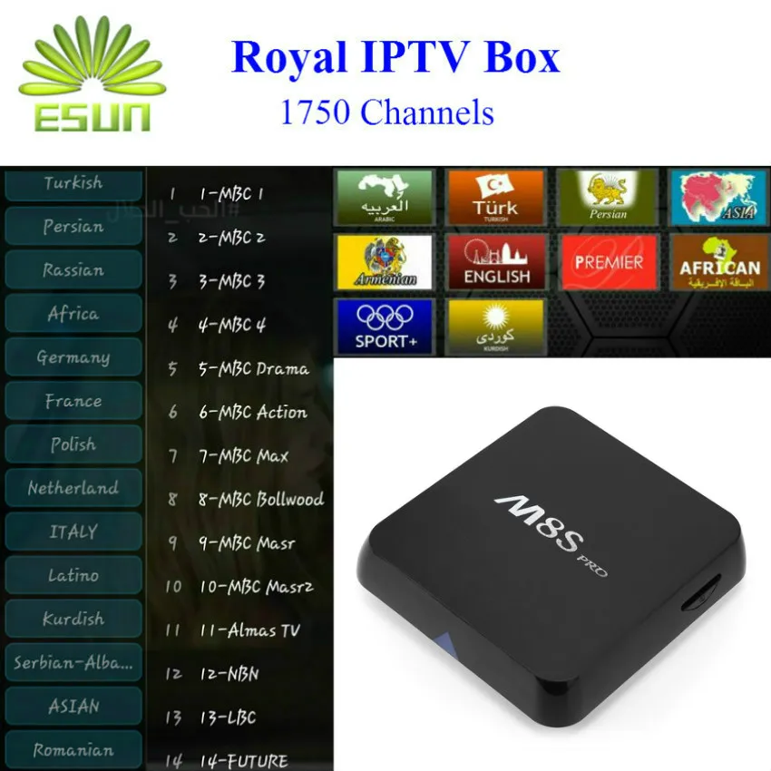 GOTiT M8S PRO Android TV Box with Best Arabic Royal IPTV 1850+ Europe IPTV French Scandianvaian Turkish IPTV Smart TV Box Media