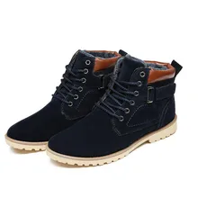 Осенние и зимние теплые ботинки для мужчин с бархатной хлопковой обувью кожаные мужские высокие ботинки для повседневной носки полуботинки Martin