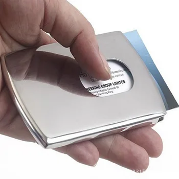 

1 pcs Vogue Thumb Slide Out Stainless Steel Pocket Business ID Credit Card Holder Case Men Office Supplies