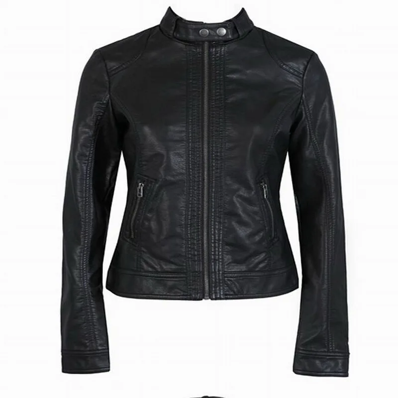 

2019 New Women Pu Leather Jacket Single Pimkie Washed PU Leather Motorcycle Jacket PIMKIE Jacket Slim Female Leather Large Size