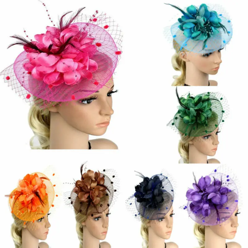 

Women Feather Flower Net Hair Accessories Hats Headband Headwear Headdress Glove