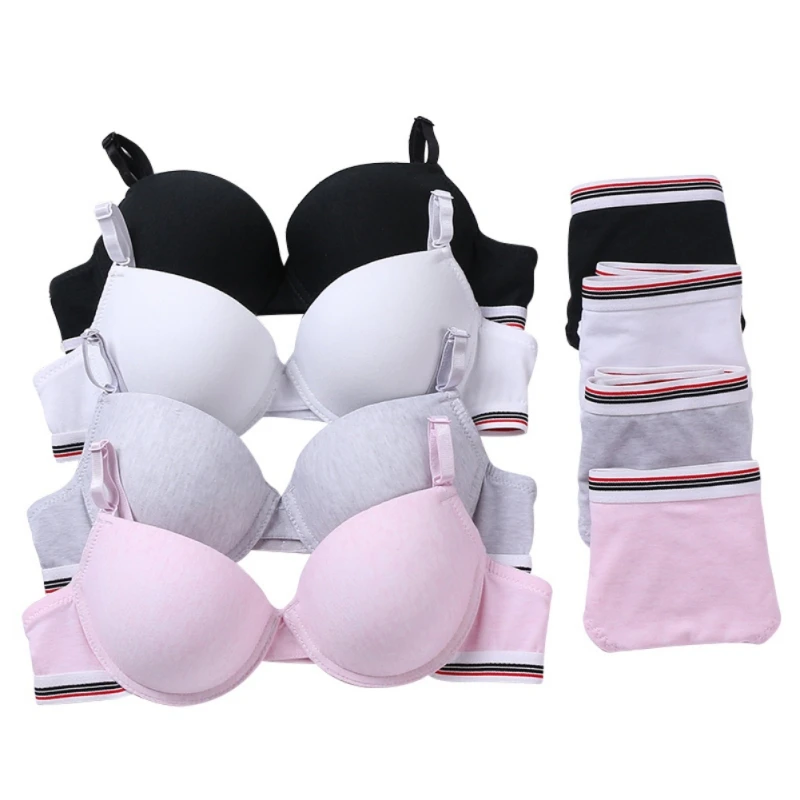 

Woman Thin 4 Colors Push Up Bra Soft Cotton Bra Student Bras Panties Suit Intimates Underwear