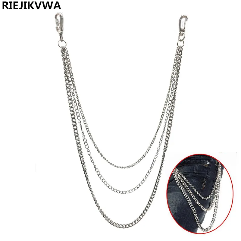 25 2 Three Strands Metal font b Wallet b font Chain Silver 3Layer Rock Punk Hook