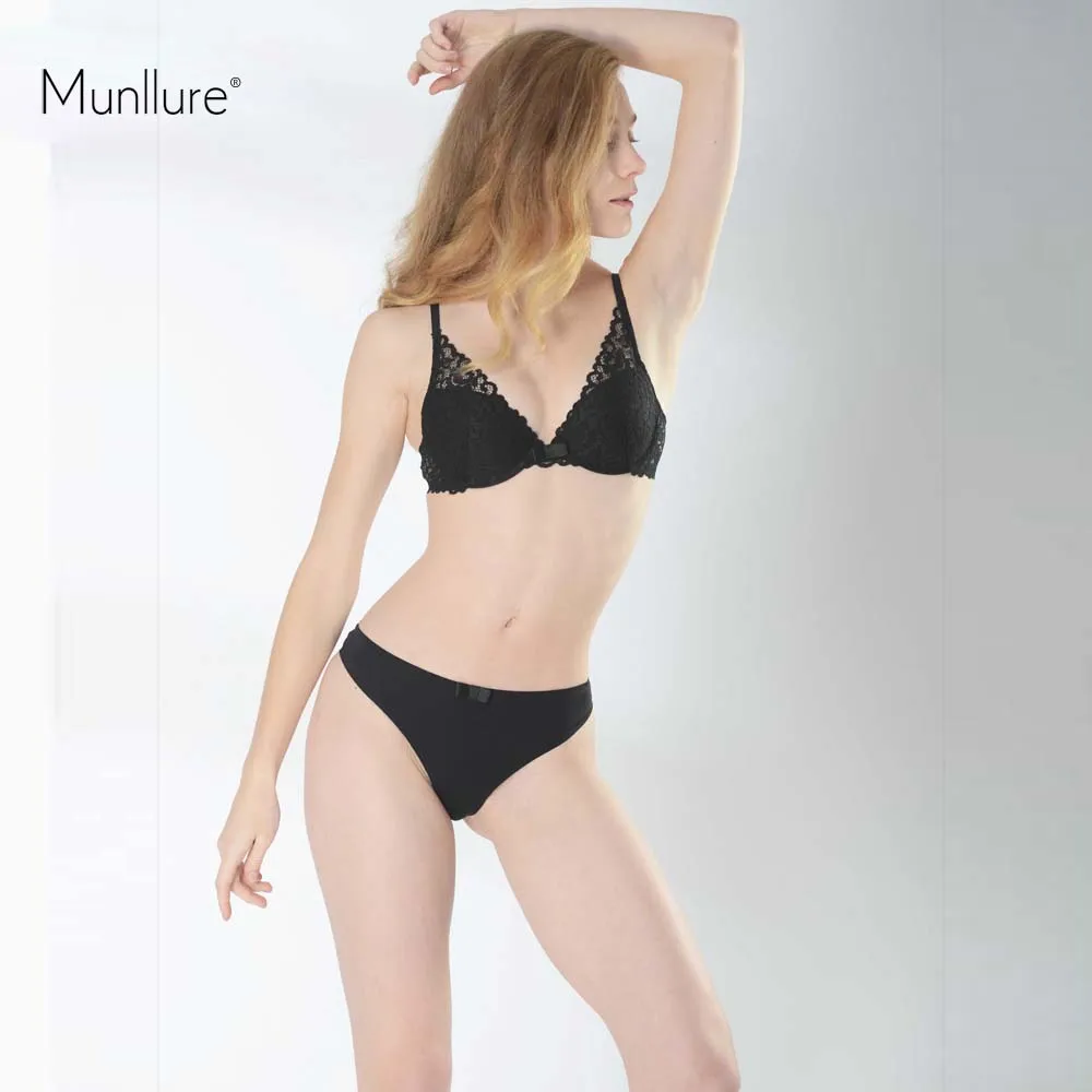 

Munllure 2018 New Arrival Sexy Thick Deep V-Neck Lace Bra Adjustable Female Push Up Underwear Set