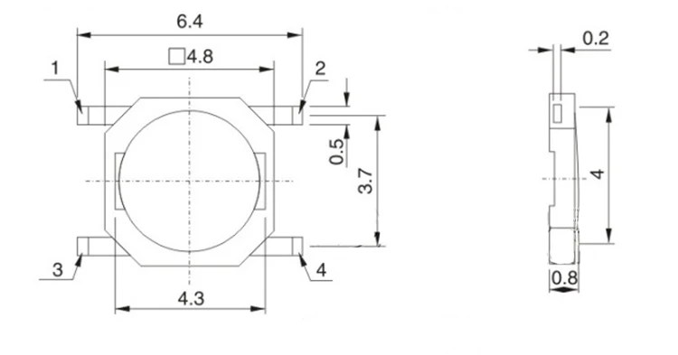 100 шт./лот сенсорный переключатель 5,2*5,2*0,8mm 4 контактный кабель с металлическим тактильные 12V 0.5A микро SMT нажимная кнопка переключатель высокого качества