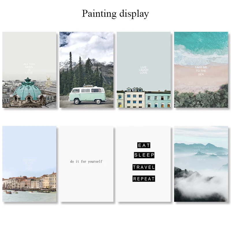 Landscape Canvas Printing Building Painting Nordic Blue Art Prints Car Mountain Wall Picture for Home Decoration (6)
