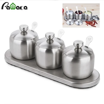 

Stainless Steel Seasoning Rack Spice Pots Kitchen Spice Storage Bottle Jars Cruet with Cover and Spoon Kitchen Utensils Supplies