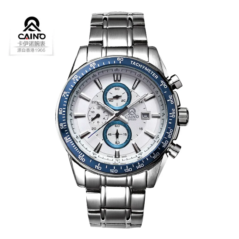 CAINO SPEED Series Top Luxury Brand Fashion Stainless Steel Strap 3 Timer Circles Dial Quartz Men