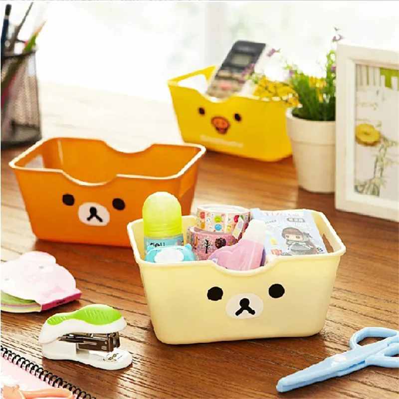 

400pcs/lot 3 color Cartoon printed Rilakkuma rectangular storage box, desktop debris sorting box glove box
