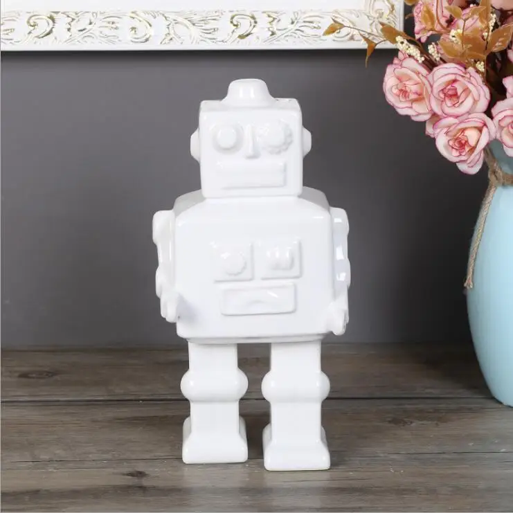 robot white A Креативная Керамическая скульптура космонавта, робот, ракета, Космический человек, статуя, домашнее украшение, космонавт, керамический декор для стола 05293 - Цвет: robot white A