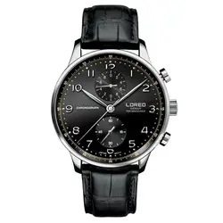 LOREO 6110 немецкий бренд portugieser часы хронограф коллекции Японии MIYOTA движение Сапфир Черный телячьей кожи бизнес