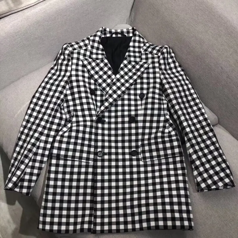 

Designer Coat Women Plaid Jacket Long Sleeve V-neck High Quality Elegant Lady Coat 2019
