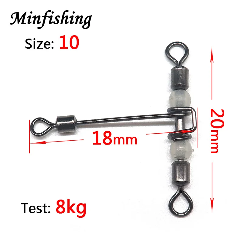 Size 10 Minfishing 10 шт. 3 Way Вертлюги рыболовные rolling поворотный крест-линия со светящимися бусинами рыболовный крючок Разъем - Цвет: Size 10