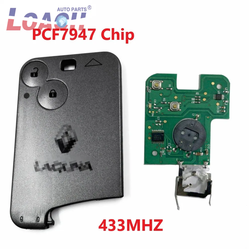 Tanie 2 przyciski PCF7947 Chip 433Mhz zdalny kluczyk do Renault Laguna Espace vel satis Smart Card pilot z logo