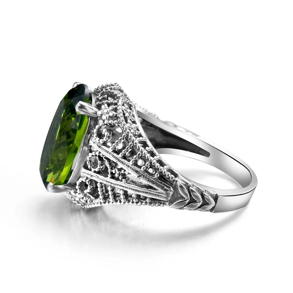 Szjinao Vintage Wedding Rings for Women Handmade Fun Gifts Peridot Green Ring Cool Pure 925 Sterling Silver Jewelry Wholesale