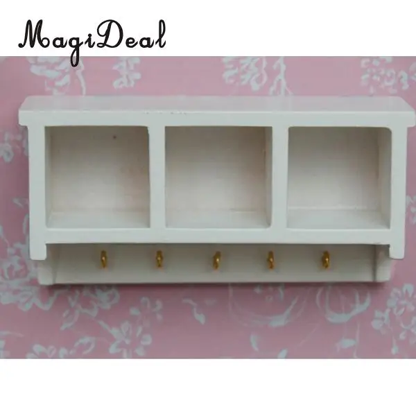 1:12 Scale Dolls house White Miniature Wood Kitchen Wall Rack Hanger Hooks Furniture Ornaments