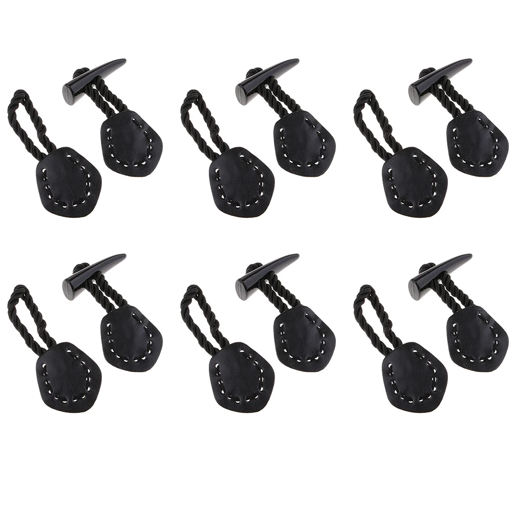 6 Pairs Fashion Horn Leather Toggle Buttons Coat Jacket Duffle Sewing Buttons