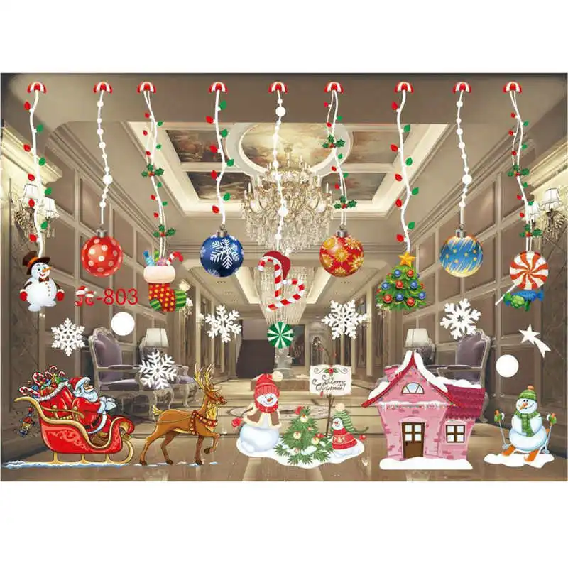 2018 Christmas Living Room Xmas Santa Claus Snowman Elk Wall Stickers Window Decor wall stickers home decor living room 3d #2n2 (6)