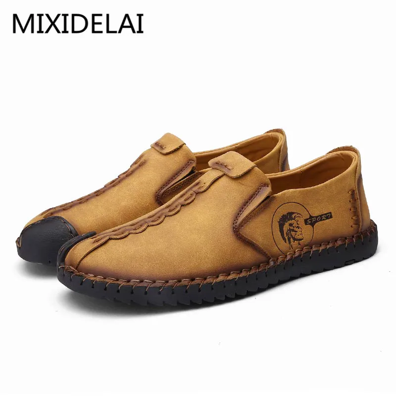 MIXIDELAI 2019 New Comfortable Casual Shoes Loafers Men Shoes Quality Split Leather Shoes Men Flats Hot Sale Moccasins Shoes