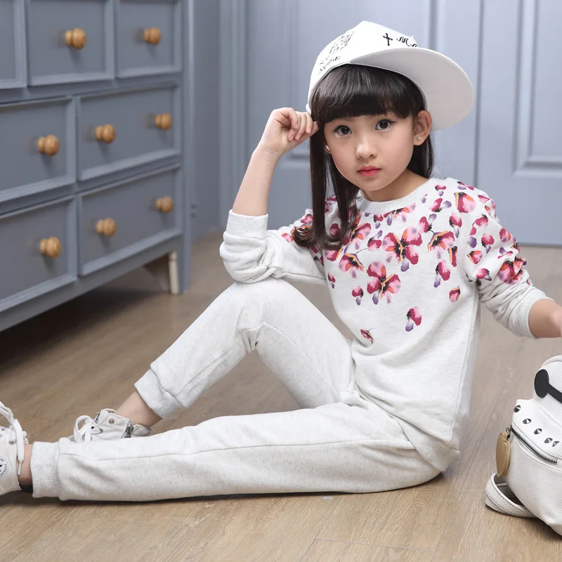 

Girls Spring Autumn Clothing Set Suit Set Children Casual Two-Piece Sport Tracksuits Teenager Floral Casual Tops+Pants AA11778