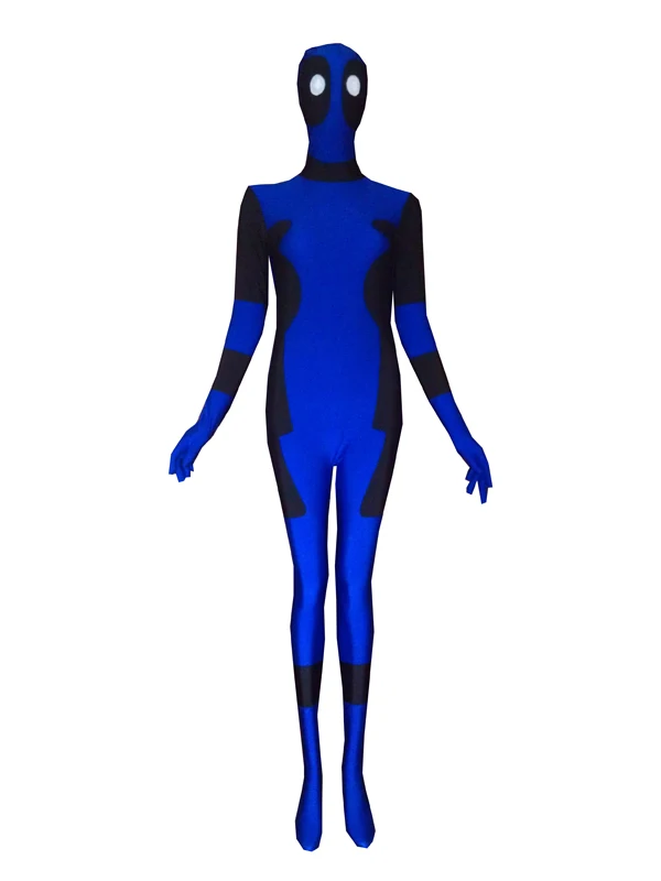 Blue and Black Deadpool Costume Cosplay Lycra Spandex Zentai Catsuit for Halloween Custom Made | Тематическая одежда и