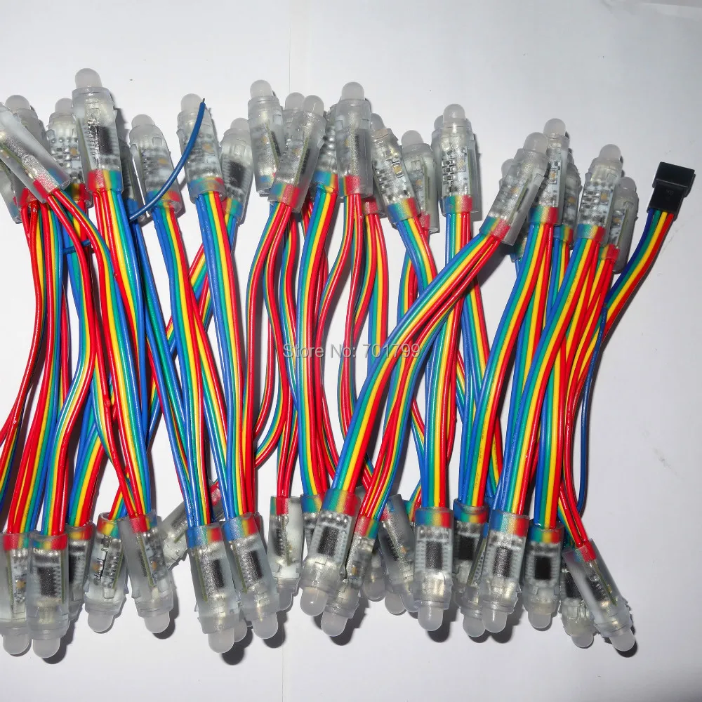

IP68 DC5V 12mm WS2801 pixel module,full color;50pcs a string;with color wire,epoxy resin filled