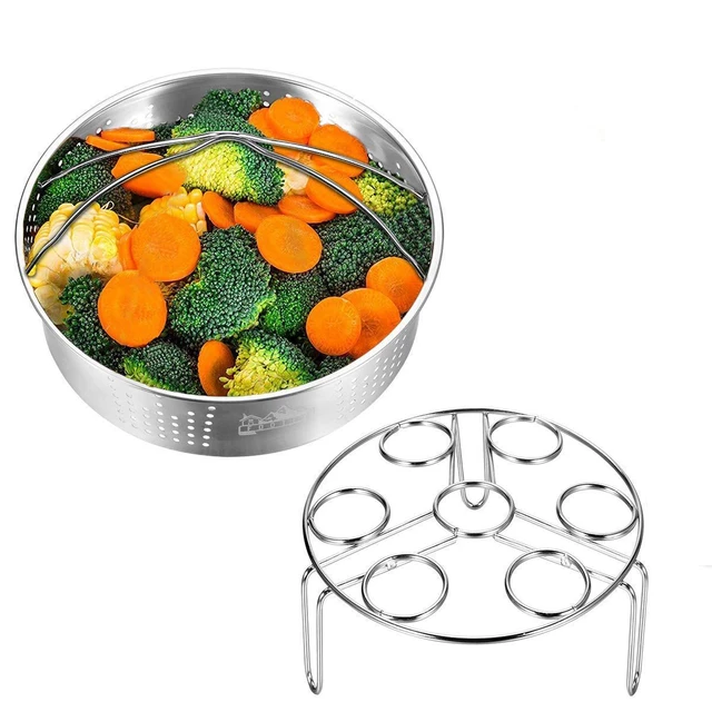 Vegetable Steamer Basket, Fits Instant Pot Pressure Cooker 5/6 QT and 8 QT,  18/8 Stainless Steel, Folding Steamer Insert for Veggie Seafood Cooking. ( Steamer with Retractable Handle) 