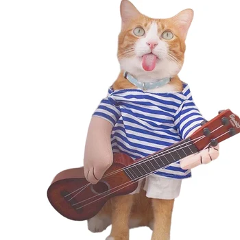 

Funny Pet Costumes Guitar Rock Singer Cosplay Suit Clothes For Cats Puggy Dogs Halloween Outfit Jeans Costume For A Cat