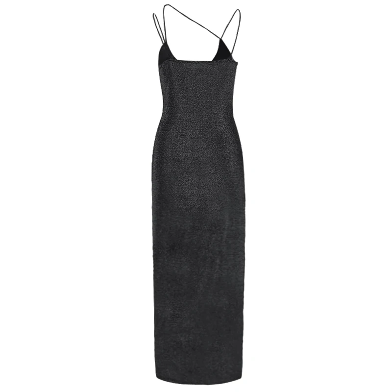 Flash Deal 2019 Sexy Sleeveless Glitter Sequined Bodycon Long Dress Spaghetti Strap Club Party Dress Solid High Slit Wrap Maxi Women Dress 12