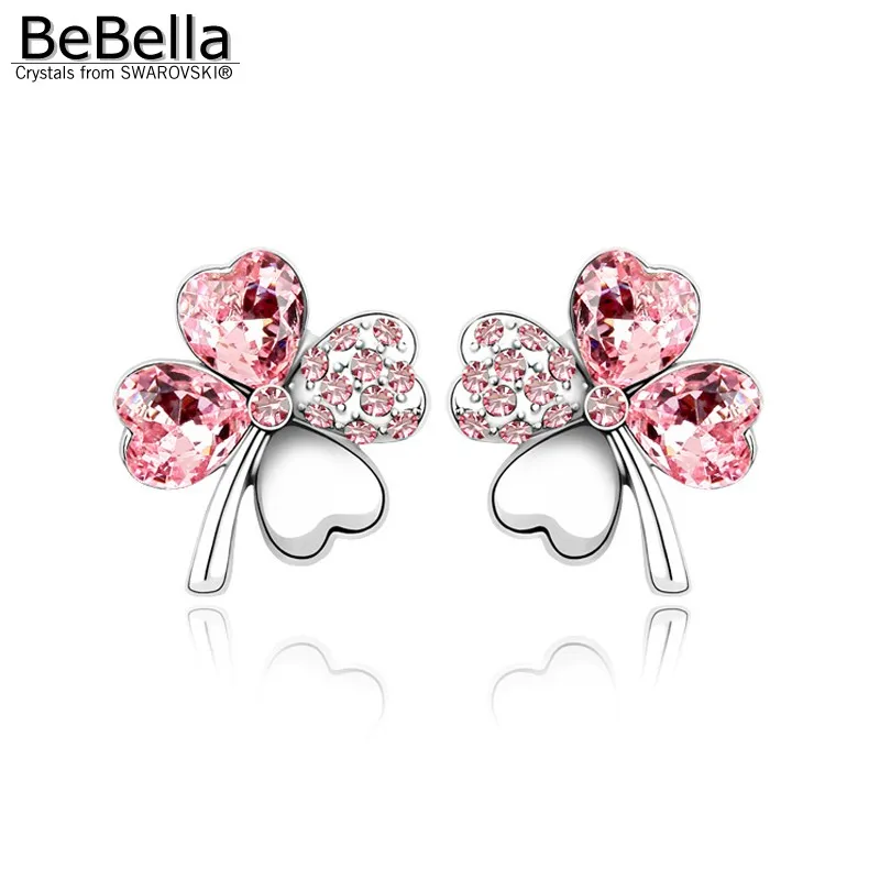 Серьги гвоздики с клевером BeBella 5 цветов элементами Сваровски|clover stud earrings|stud