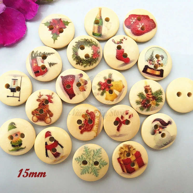 Buy Christmas button series 100pcs 15mm Mixed Christmas patterns sewing button