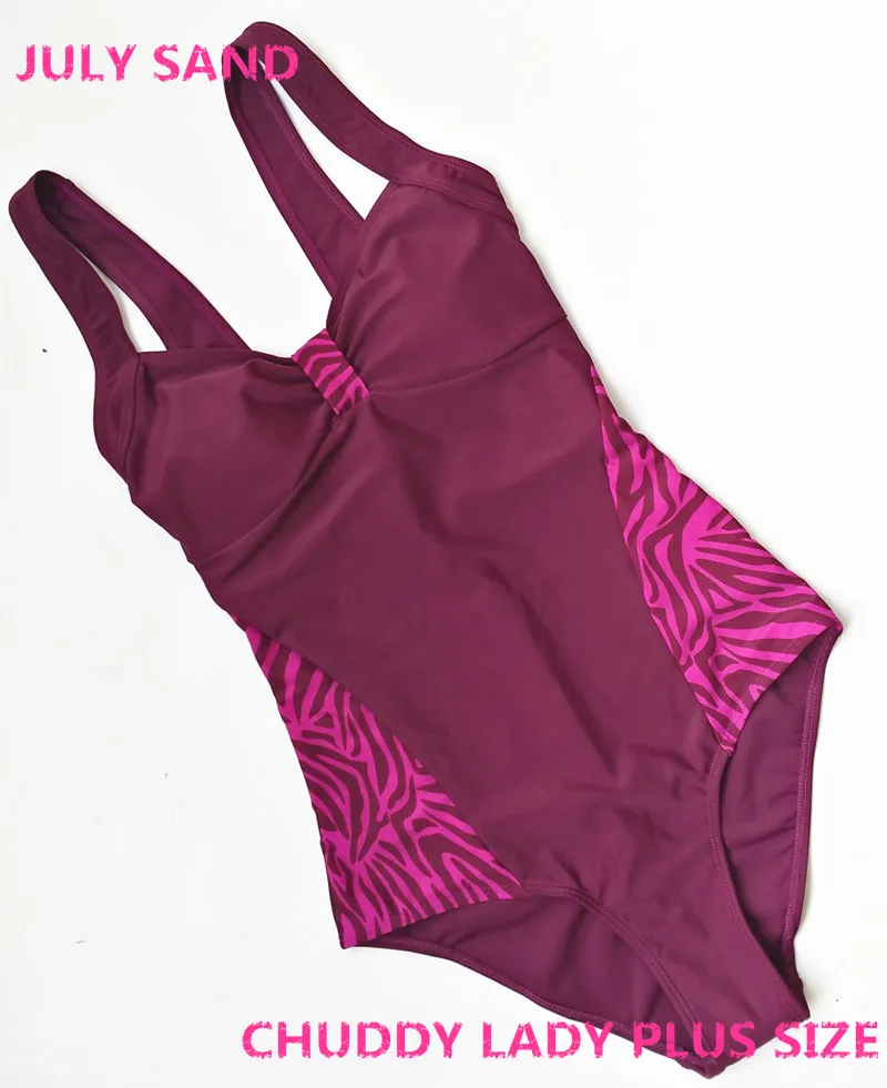 

July sand plus size for chuddy lady one piece swimming suit with dark purple color and slim feeling leopard print
