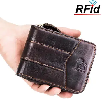 

LAOSHIZI LUOSEN Vintage RFID Antimagnetic Genuine Cow Leather purse 13 Card Slots Coin Bag Trifold brand Wallet For Men