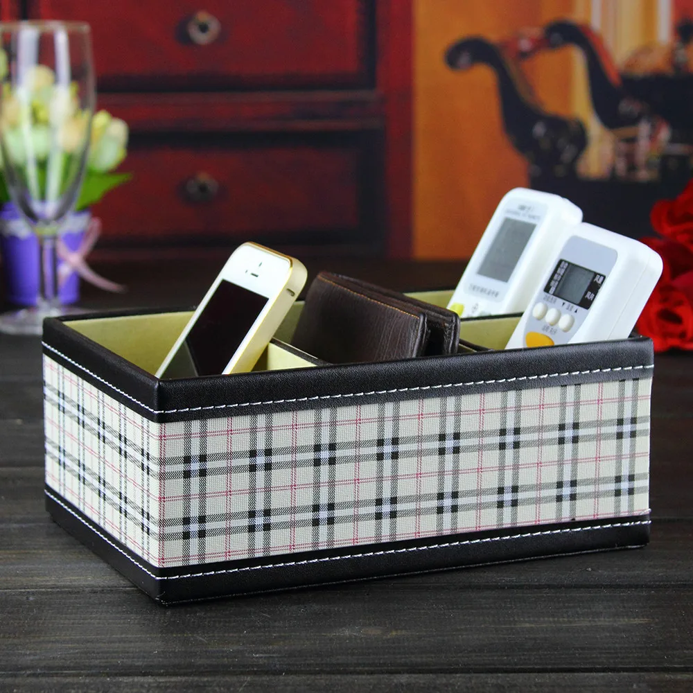

PITEBO 4 slot leather desk remote controller home sundries storage box display presentation organizer case holder