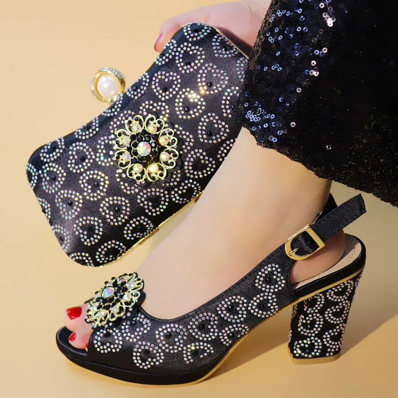 

2019 Black African shoe and bag set Italian shoe with matching bag best selling ladies matching shoe and bag