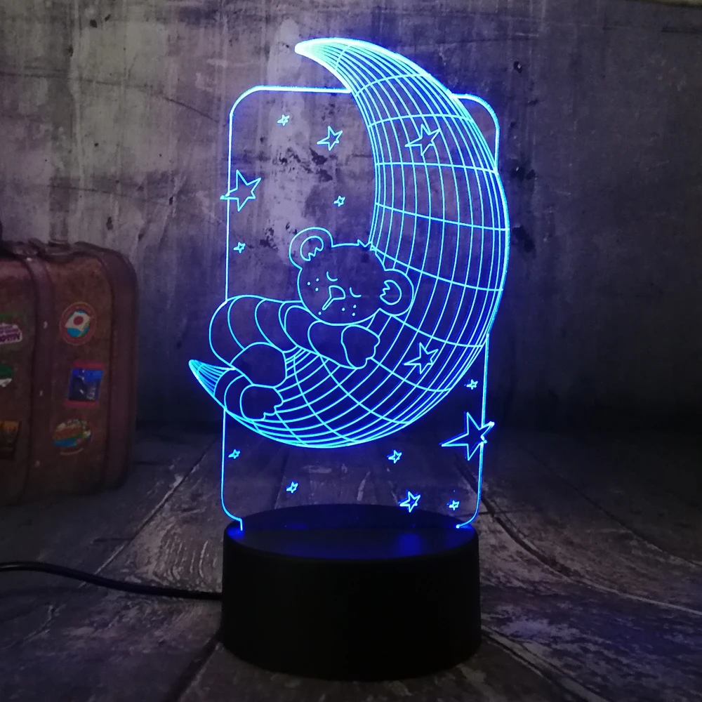 

Amroe 7 Color Changing Cute Moon Bear Lamp 3D Visual LED Night Lights Touch USB Table Lamp Baby Sleeping Christmas Gift for Kids