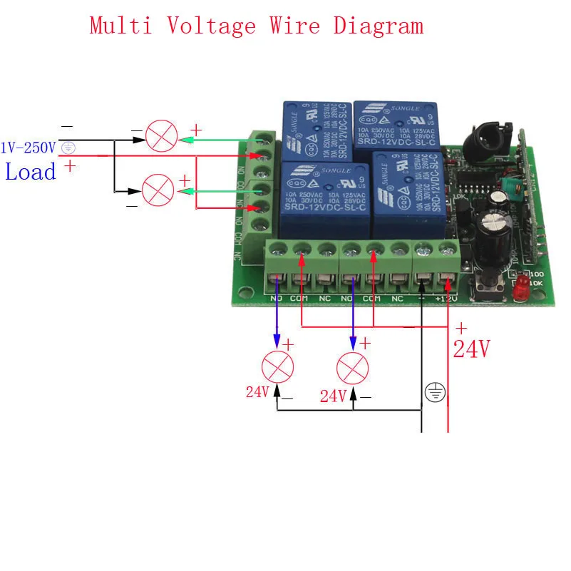 24V 4 Ch RF Wireless Remote Control Switch Relay Remote Relay Switch 24V 4CH Module Board 315MHz433MHz Learn Code     (7)