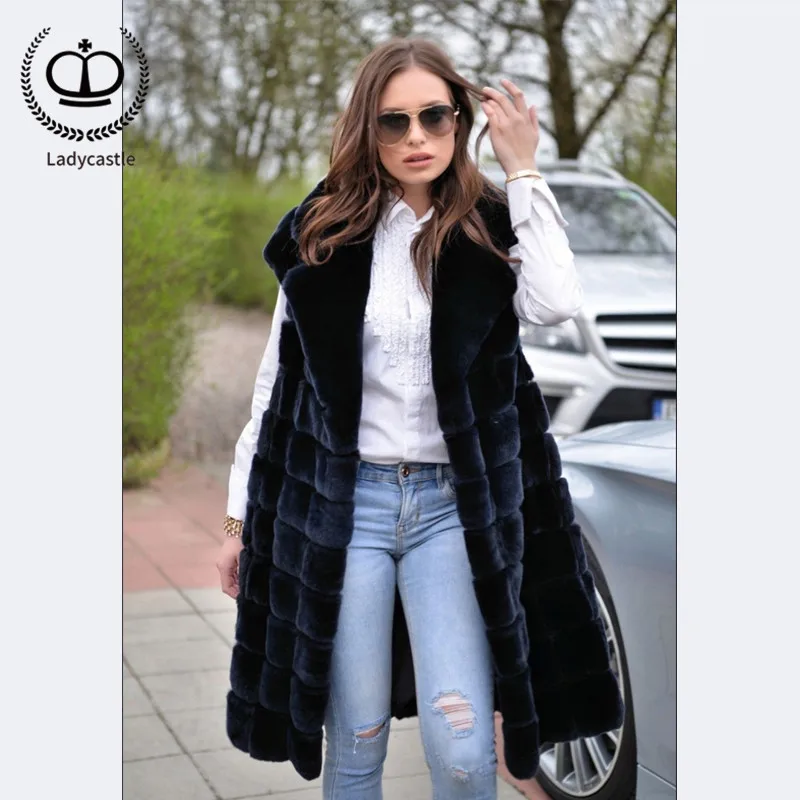 

2018 New Real Rex Rabbit Fur Vest Tailored collar With Belt Big Size Jacket For Women Rabbit Vests Winter With Real Fur RB-015